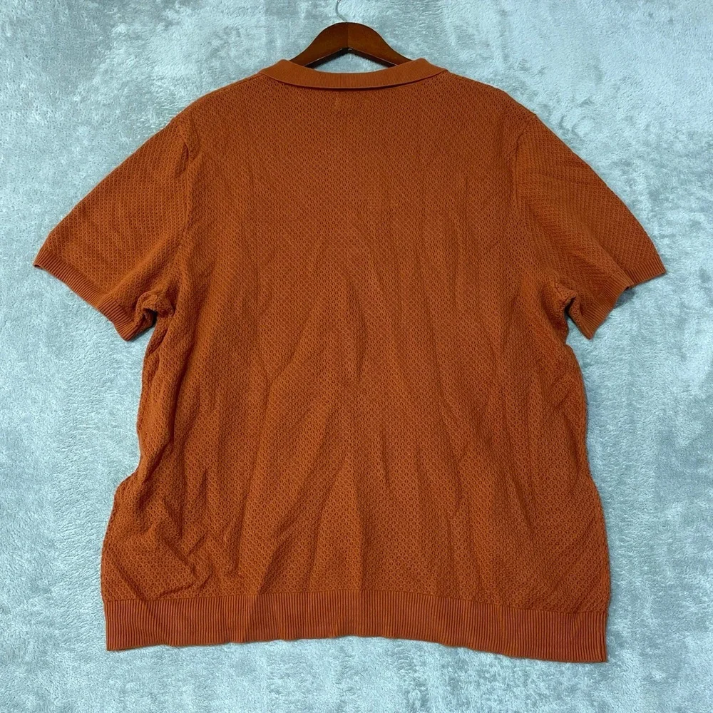 NWT Alfani Textured Knit Polo Shirt Men's XXL True Sienna Rust Orange Cotton